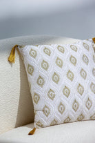 White & Gold Polyester Cushion Cover With Fringes (40x40 CM) Cushion -- Cushion Cover RAM 