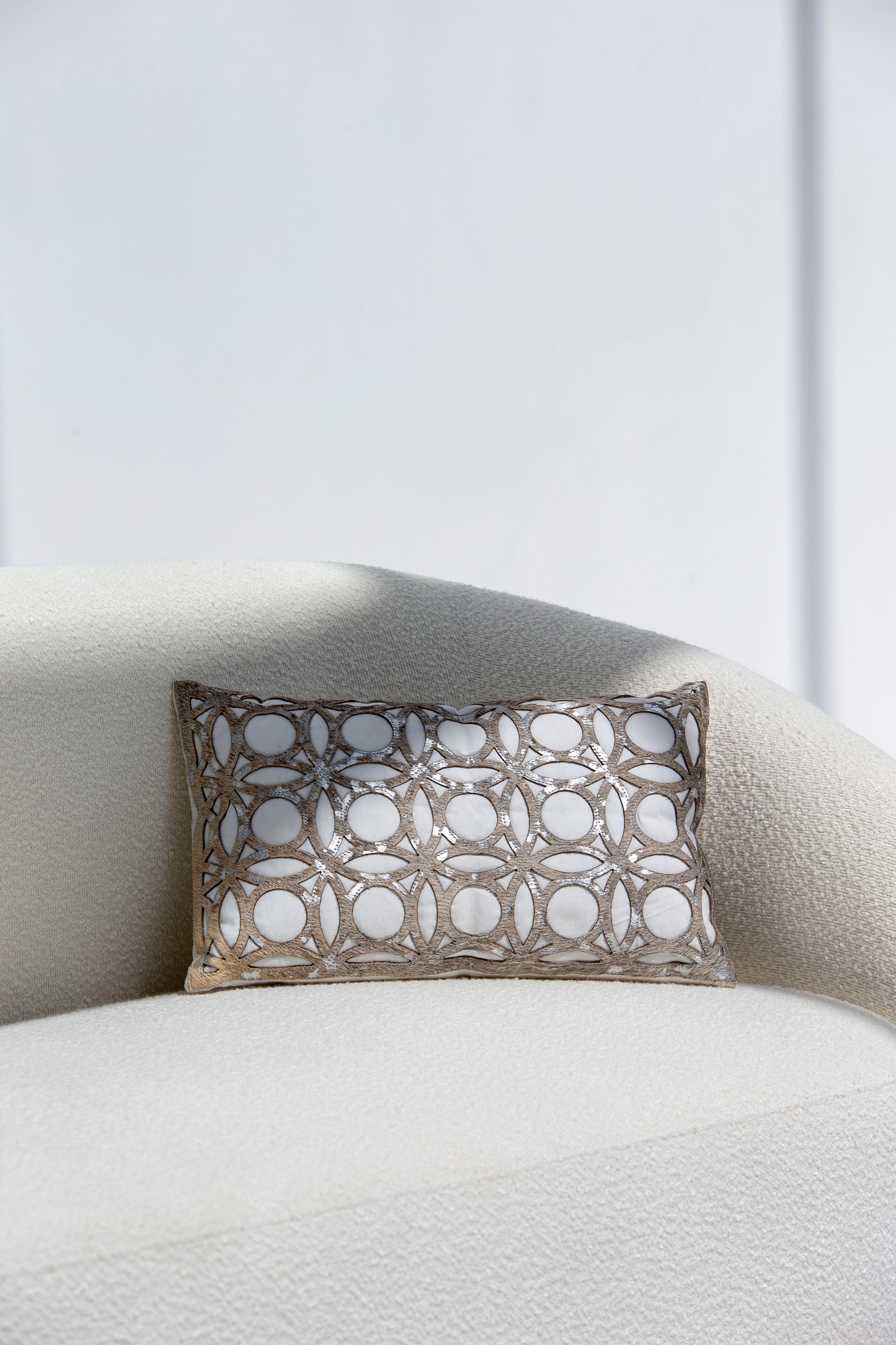 White Sequined Geometric Pattern Cushion With Filler (30x50 CM) Cushion -- Cushion With Filler RAM 