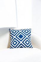 Lozenge Blue & White Polyester Cushion Cover (45x45 CM) Cushion -- Cushion Cover RAM 