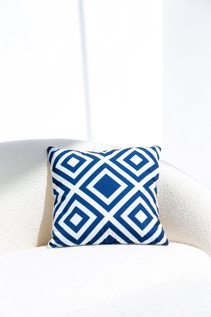 Lozenge Blue & White Polyester Cushion Cover (45x45 CM) Cushion -- Cushion Cover RAM 