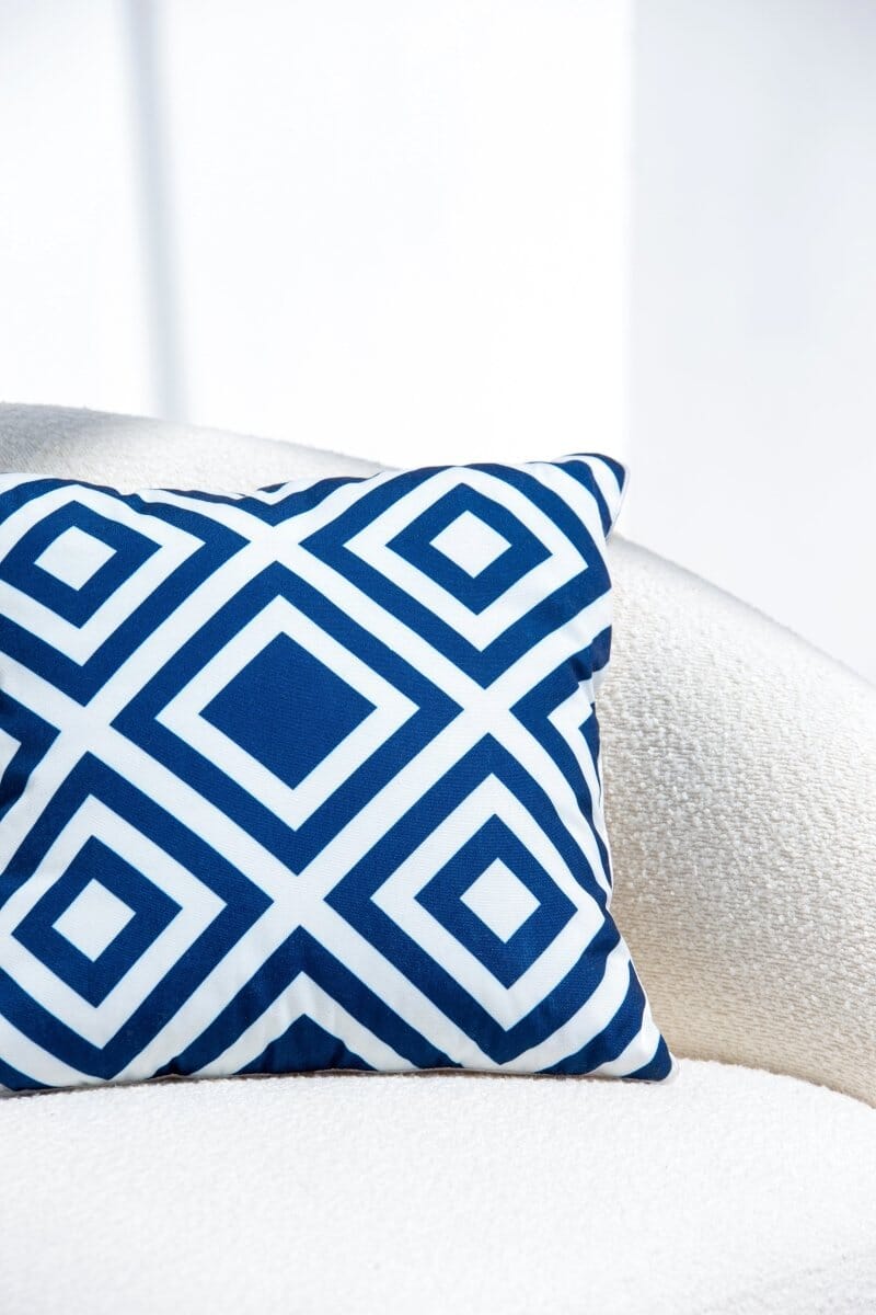 Lozenge Blue & White Polyester Cushion Cover (45x45 CM) Cushion -- Cushion Cover RAM 