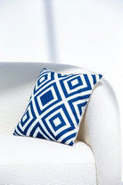 Lozenge Blue & White Polyester Cushion Cover (45x45 CM) Cushion -- Cushion Cover RAM 