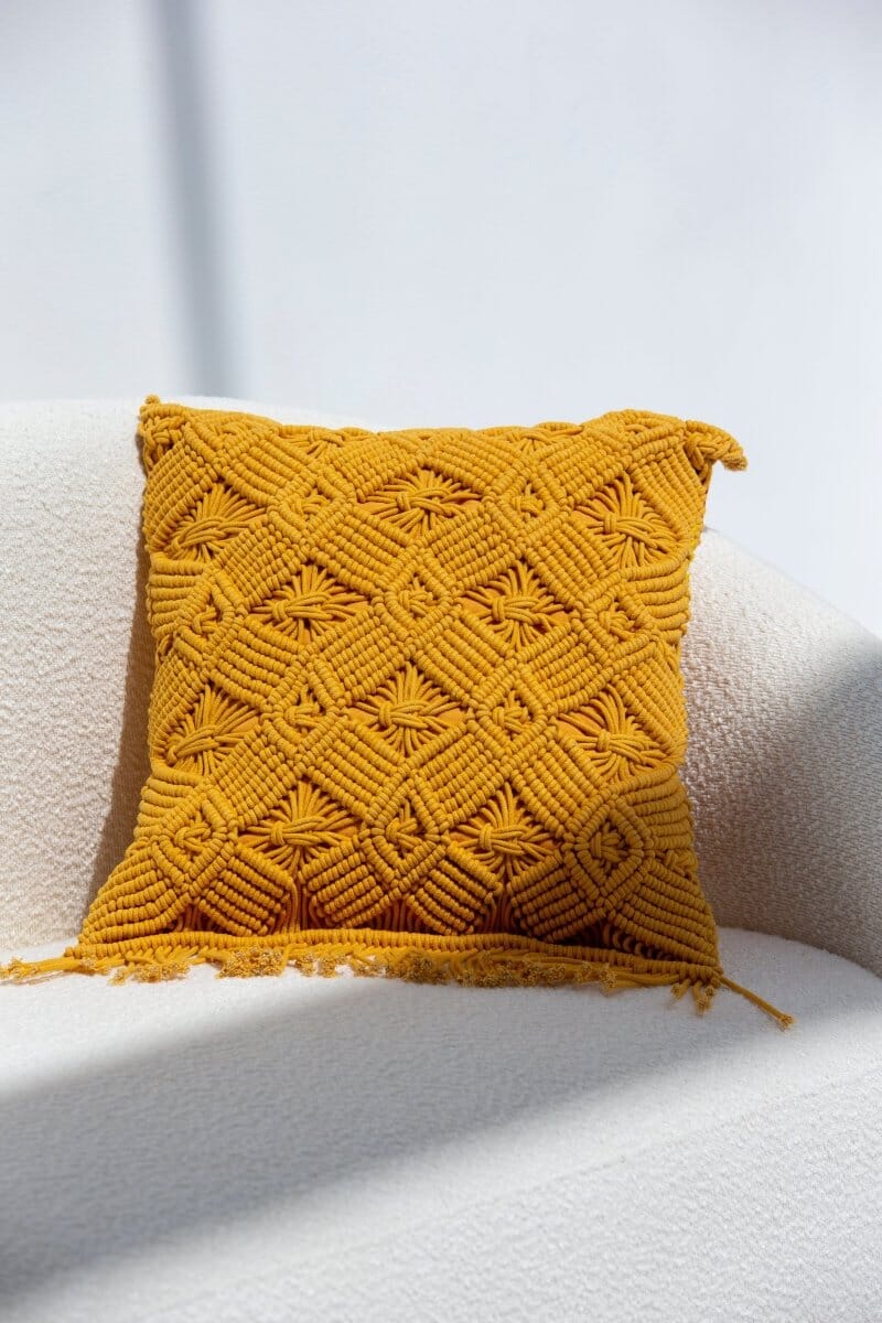 Yellow Fringes Cushion With Filler (45x45 CM) Cushion -- Cushion With Filler RAM 