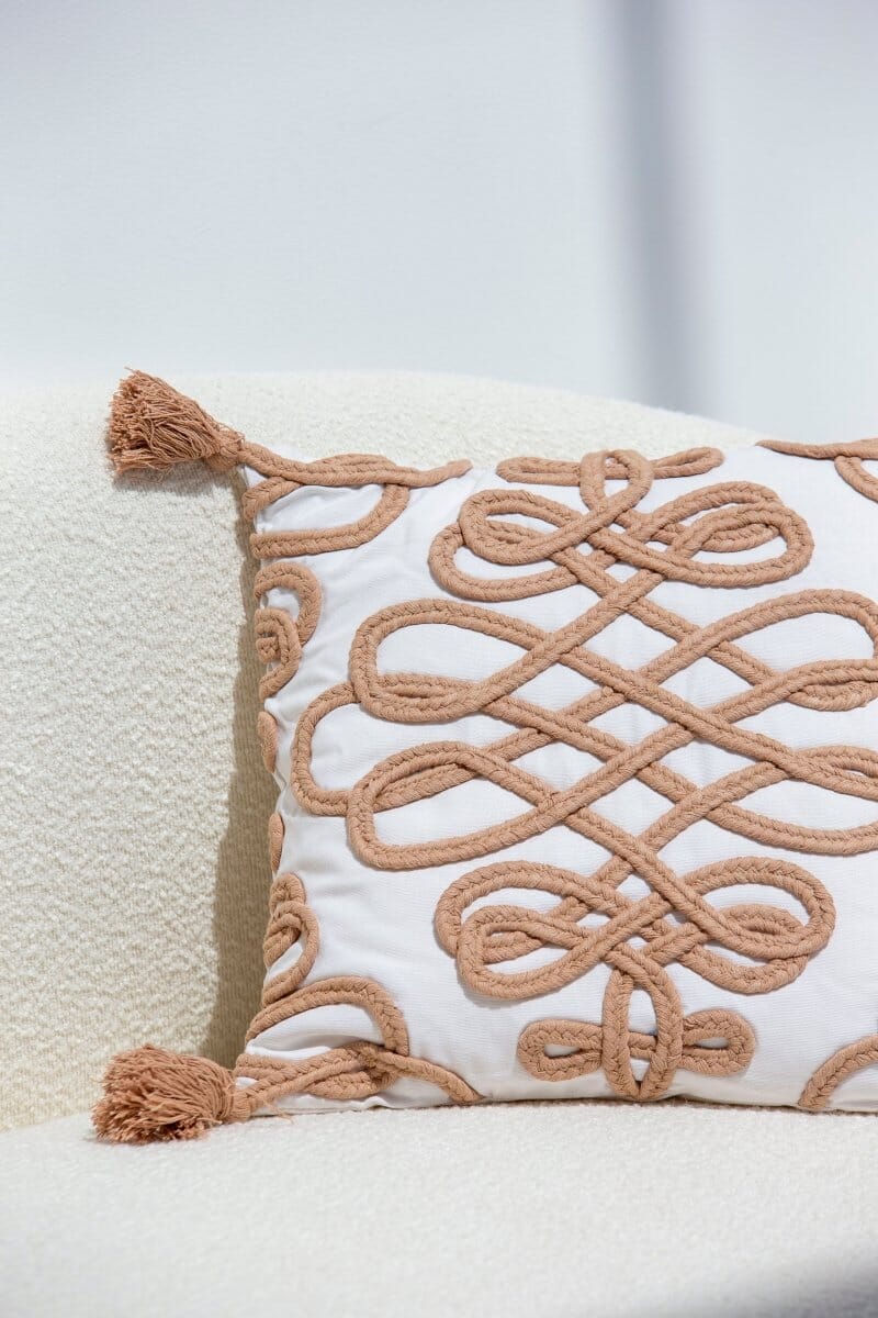 Knotted Cotton Cushion With fringes (45x45 CM) Cushion -- Cushion With Filler 