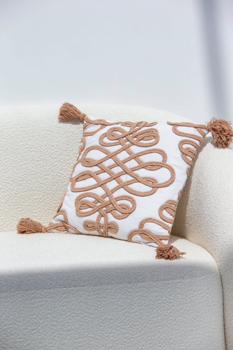 Knotted Cotton Cushion With fringes (45x45 CM) Cushion -- Cushion With Filler RAM 