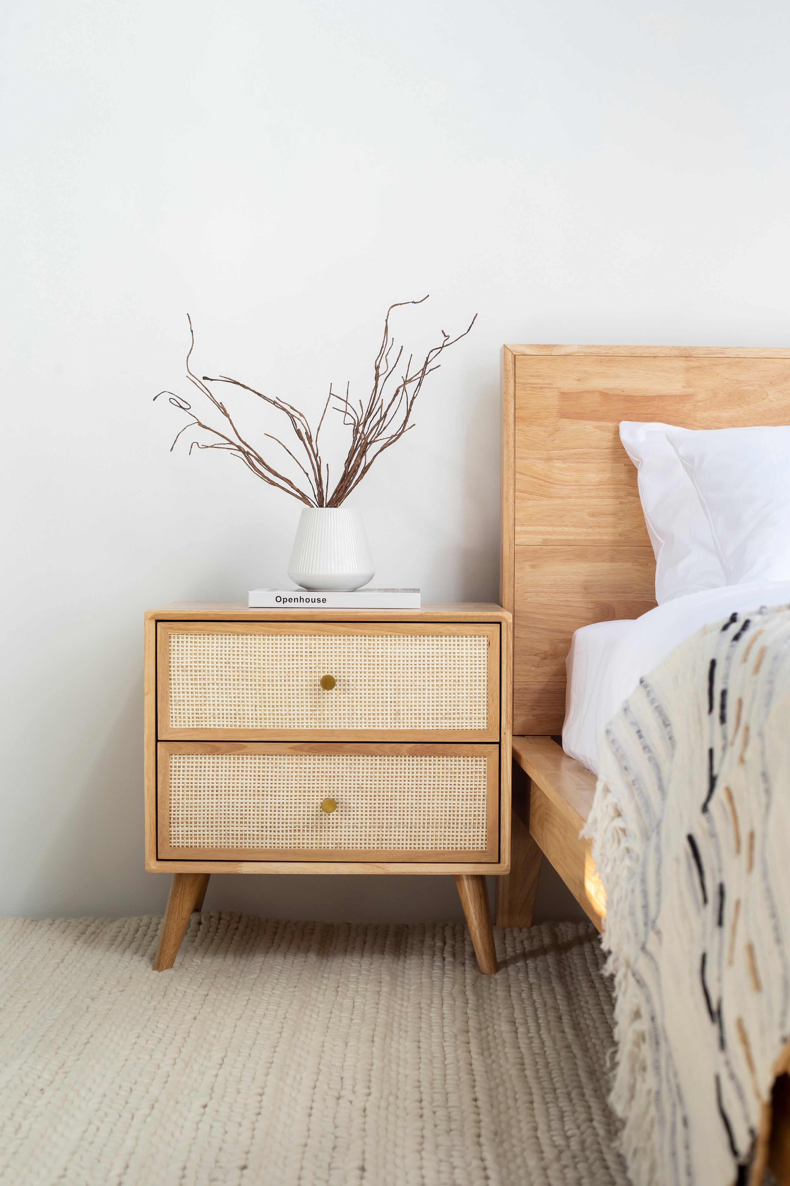Rin Rattan Light Wood Bedside Table
