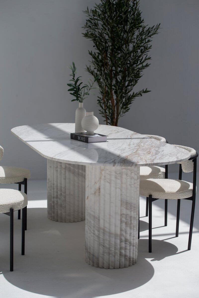 Ayla Greek Calacatta Marble Oval Dining Table 