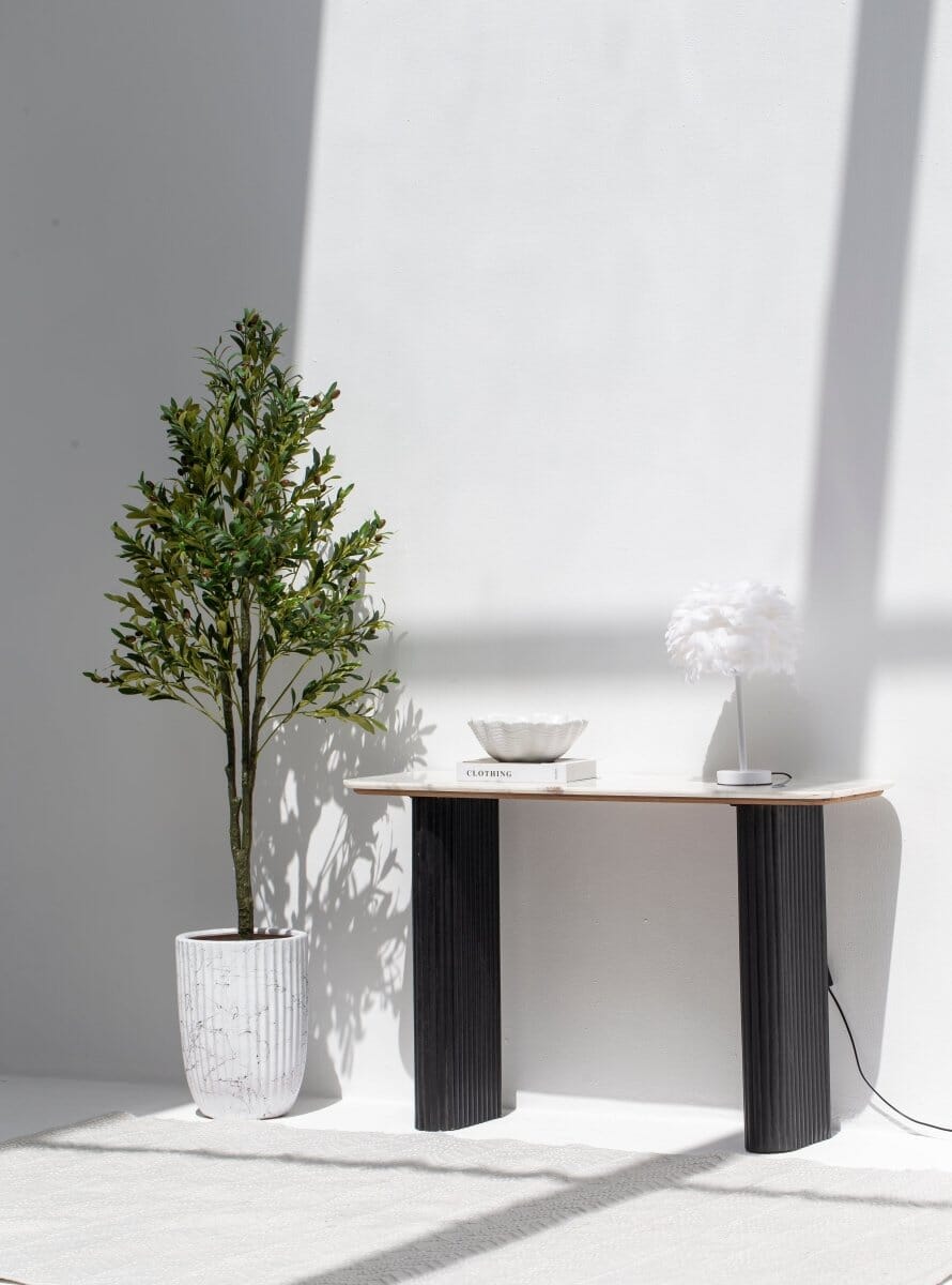 Verity Marble Top Console Table with Black Wood Legs 