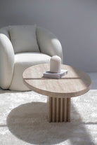 Melina Oval Travertine Coffee Table With Travertine Slat Base MGH 