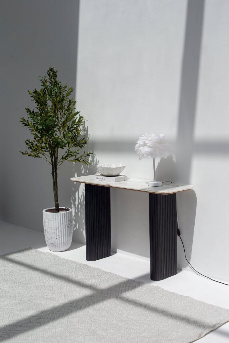 Verity Marble Top Console Table with Black Wood Legs 