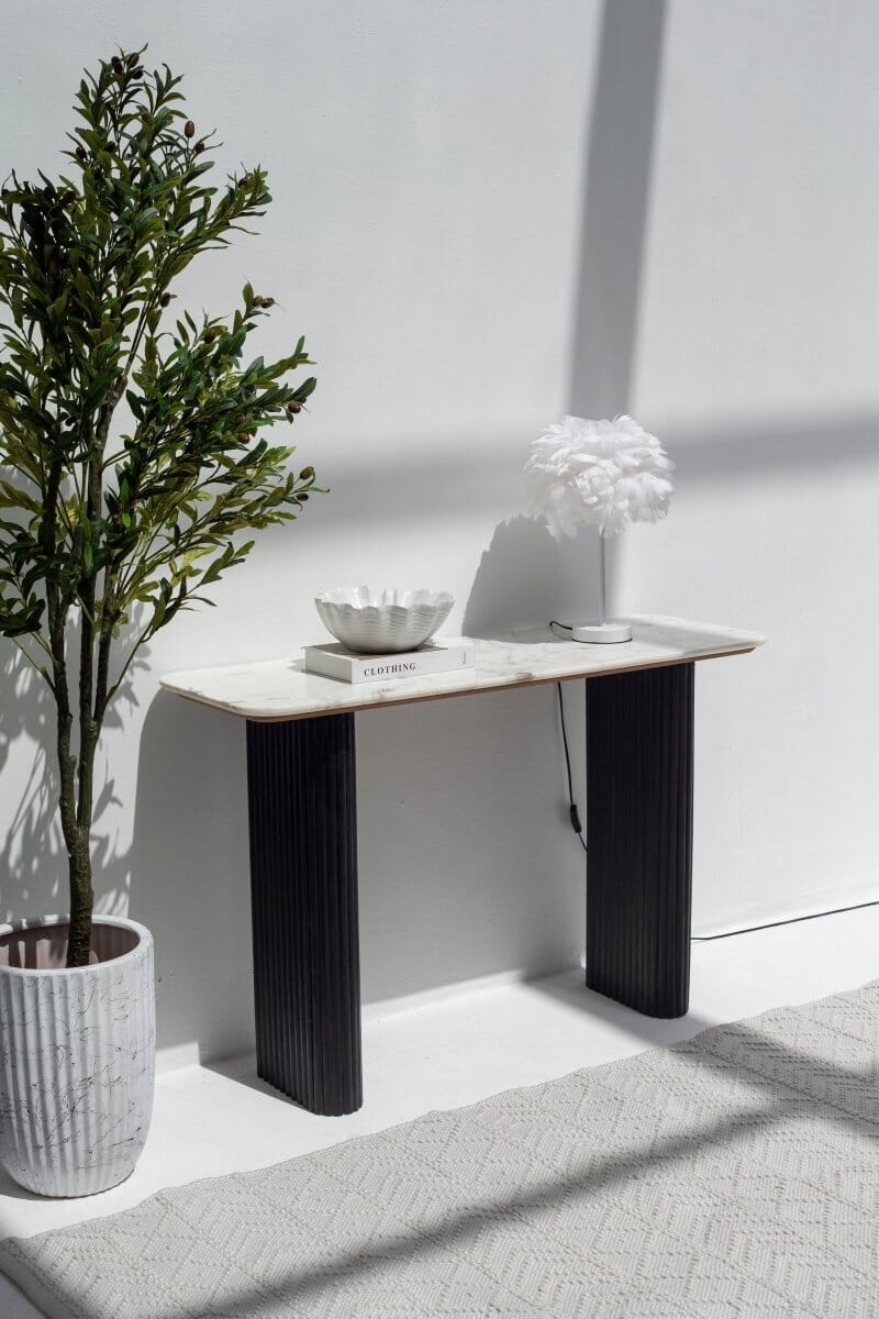 Verity Marble Top Console Table with Black Wood Legs 