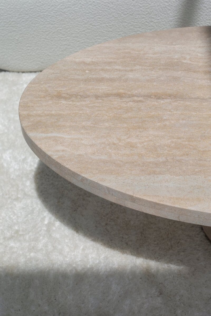 Melina Oval Travertine Coffee Table With Travertine Base 