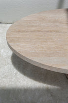 Melina Oval Travertine Coffee Table With Travertine Base MGH 