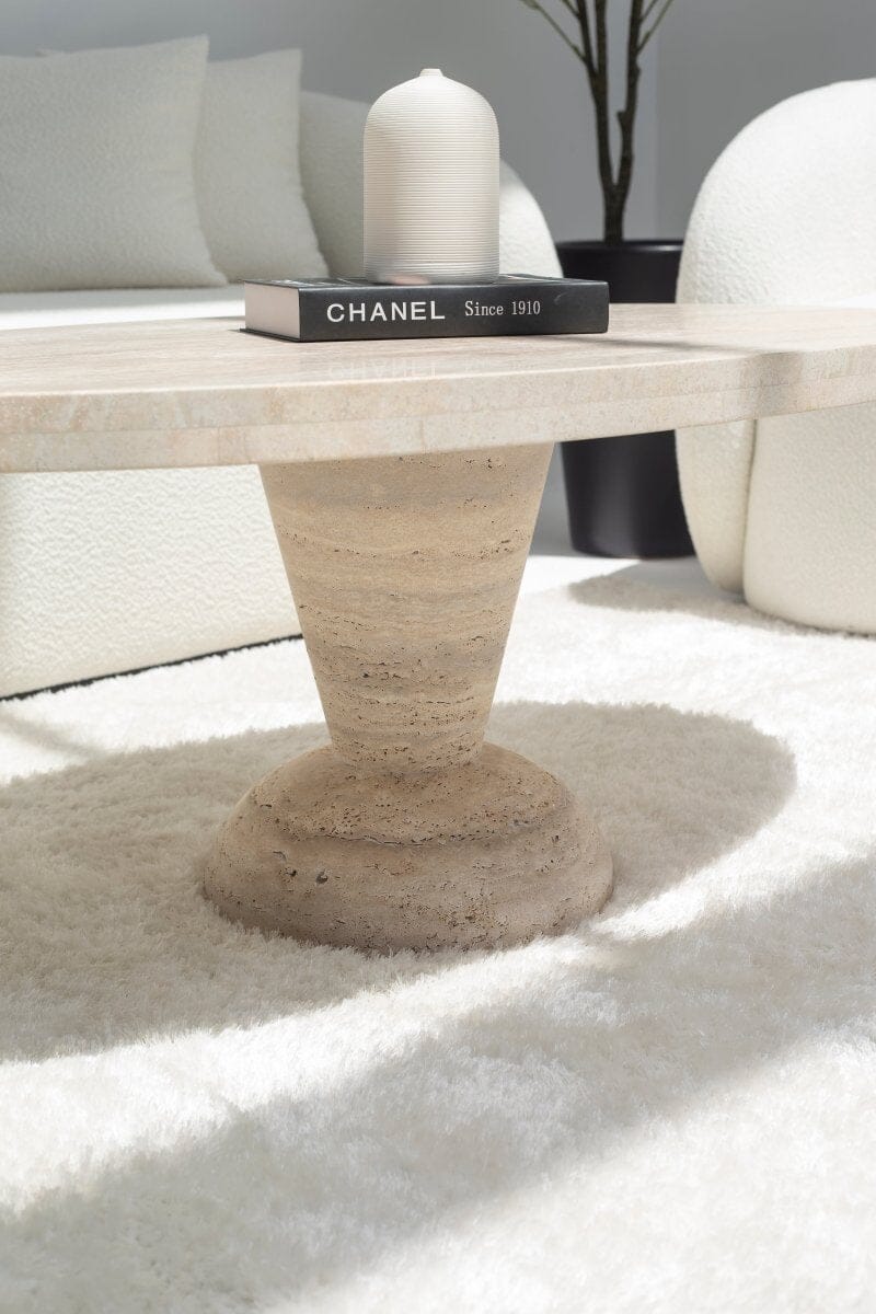 Lykenia Travertine Coffee Table With Solid Base (2 Sizes) MGH 