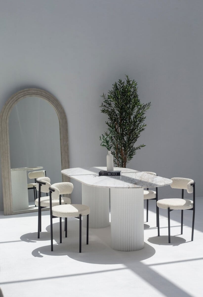 Ayla Greek Calacatta Marble Oval Dining Table With White Base 