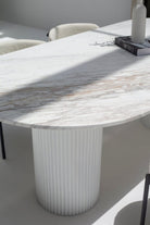 Ayla Greek Calacatta Marble Oval Dining Table With White Base MGH 