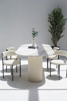 Ayla Greek Calacatta Marble Oval Dining Table (4 Base Colors) 220CM Length x 100CM Width x 76CM Height Beige 