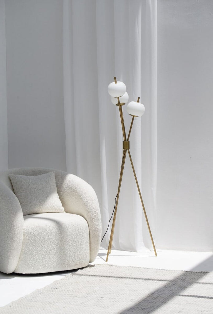 Gold Floor Lamp with Three Spherical White Heads FAB02 Homekode 