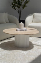 Rhoda Irregular Travertine Coffee Table with White Base (2 Sizes) MGH 