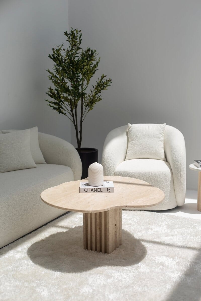 Rosa Irregular Travertine Coffee Table with Travertine Slat Base (2 Sizes) 