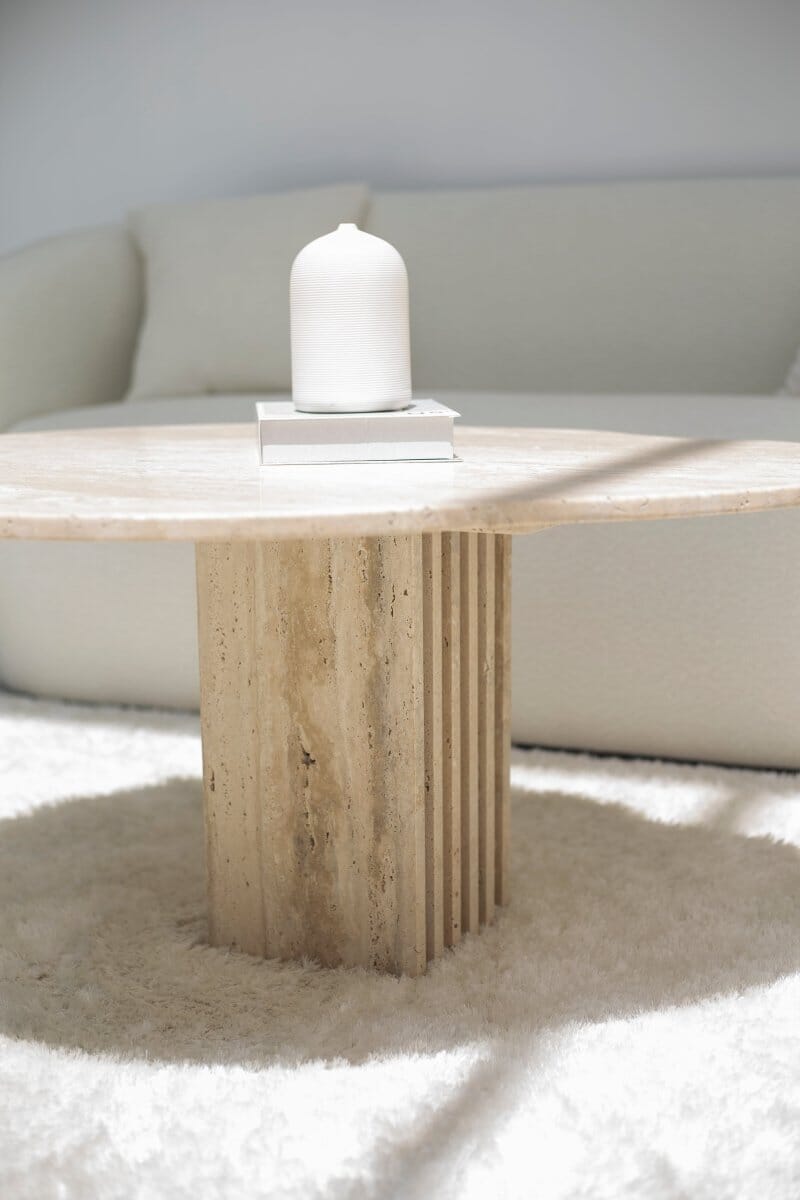 Rosa Irregular Travertine Coffee Table with Travertine Slat Base (2 Sizes) MGH 