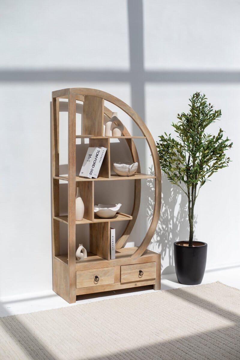 Half Moon Wooden Bookcase/Shelves (90x30x180 CM) 