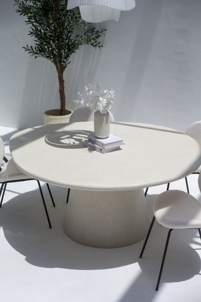 Abigail Textured White Micro Concrete Dining Table (3 Sizes) Homekode 