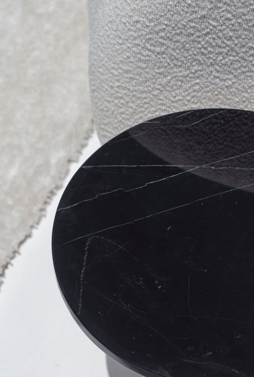 Harriet Black Marquina Side Table with Travertine Base 