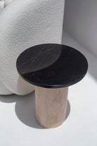 Harriet Black Marquina Side Table with Travertine Base 