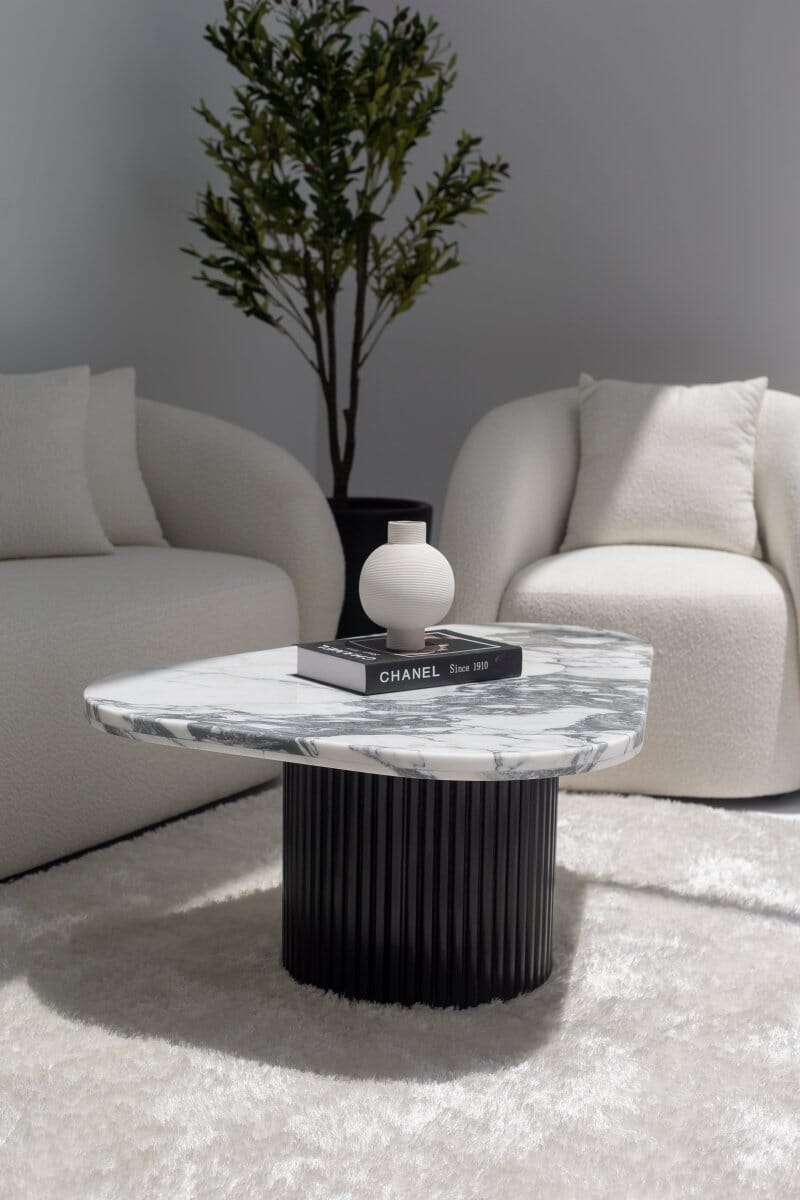 Melita Arabescato Marble Triangle Coffee Table (3 Base Colors) Black 
