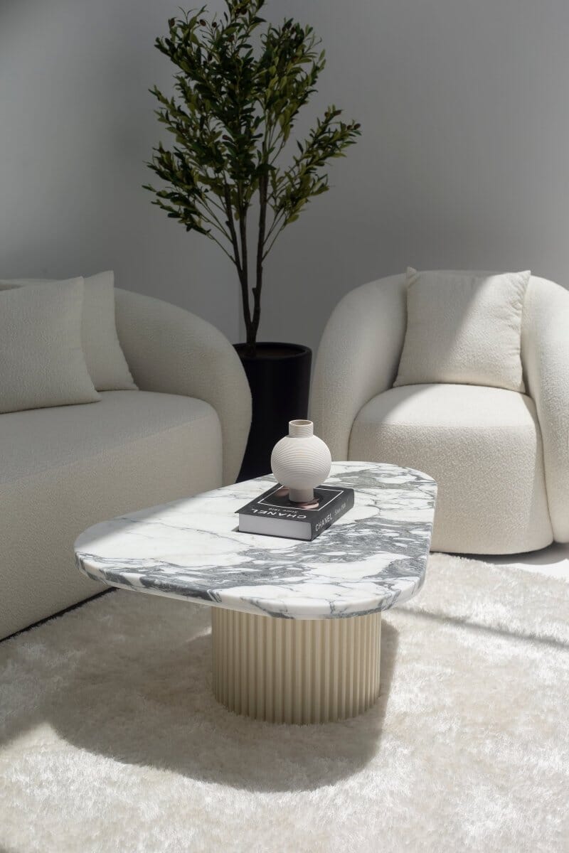 Melita Arabescato Marble Triangle Coffee Table (3 Base Colors) Beige 