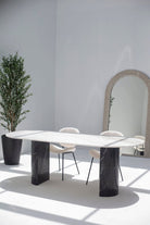 Ayla Greek Calacatta Marble Oval Dining Table With Black Marquina Base (3 Sizes) MGH 