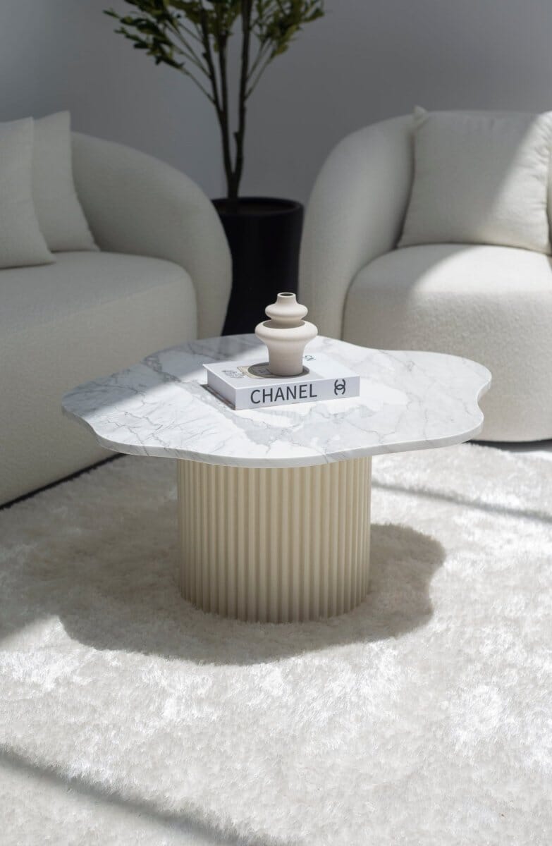 Klytie Statuario Marble Irregular Coffee Table With Beige Base (2 Sizes)  