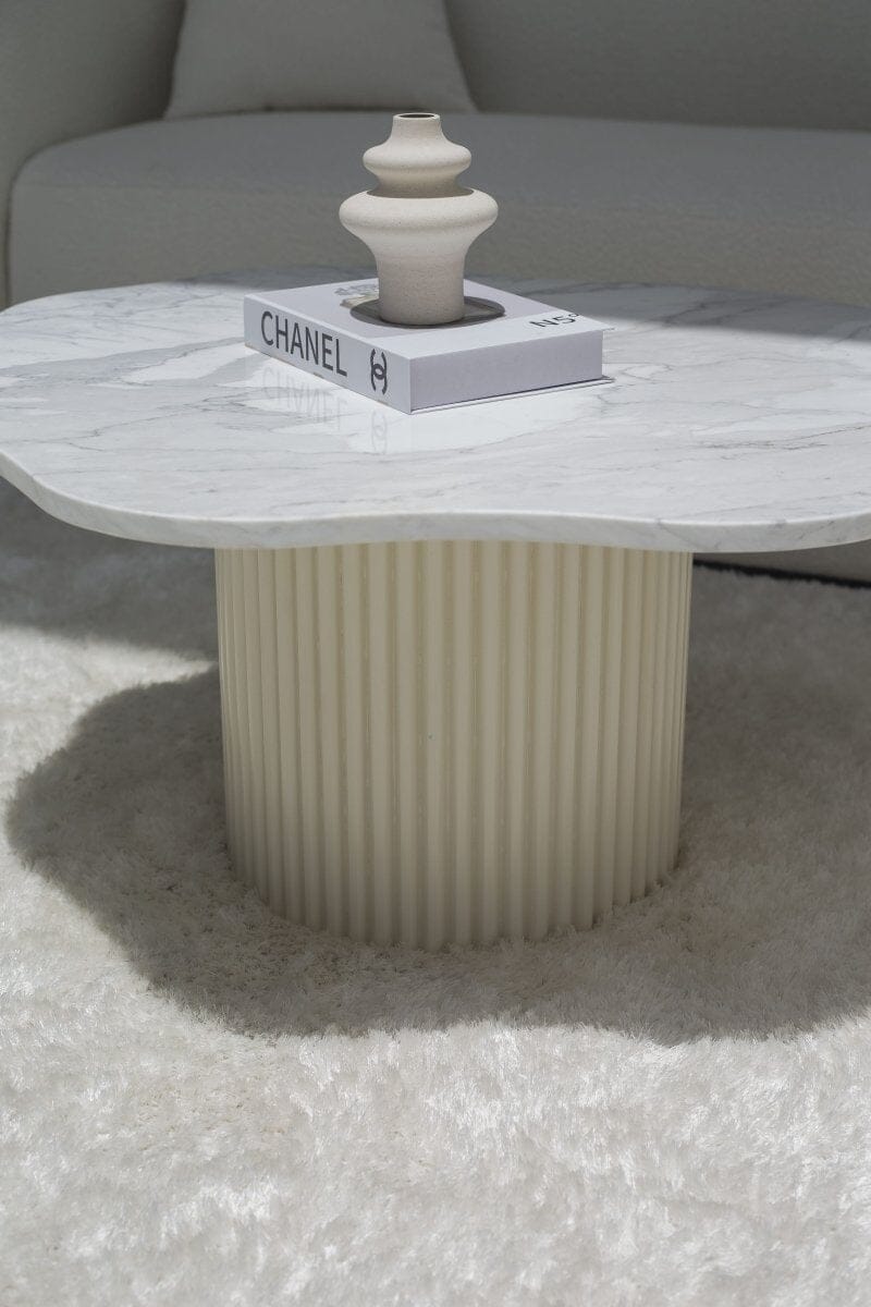 Klytie Statuario Marble Irregular Coffee Table With Beige Base (2 Sizes) 