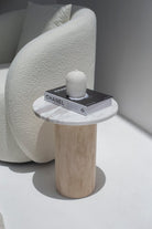 Harriet Volakas Marble Side Table with Travertine Base 