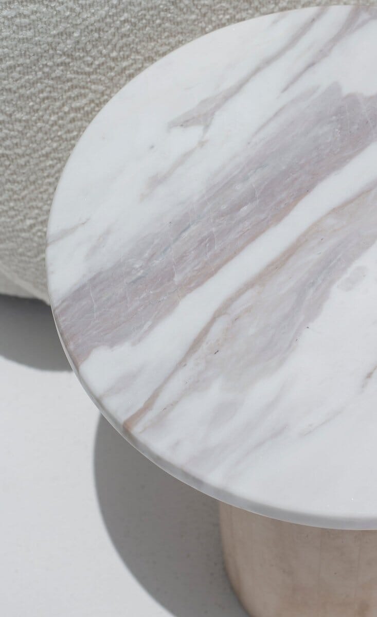 Harriet Volakas Marble Side Table with Travertine Base 