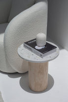 Harriet Terrazzo Marble Side Table with Travertine Base 