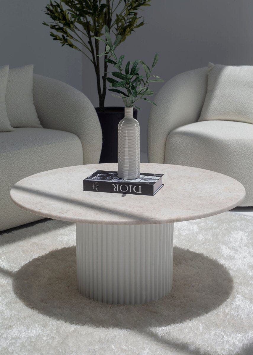 Basilissa Oryx Marble Coffee Table With White Base (2 Sizes) MGH 