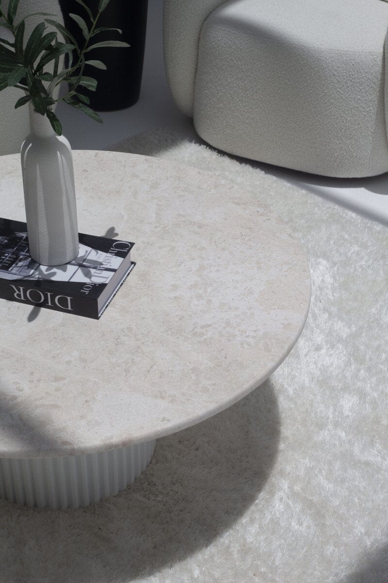 Basilissa Oryx Marble Coffee Table With White Base (2 Sizes) 