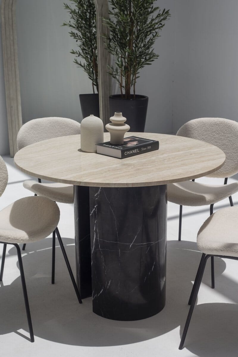 Orithyia Travertine Dining Table With Marquina Base (3 Sizes)