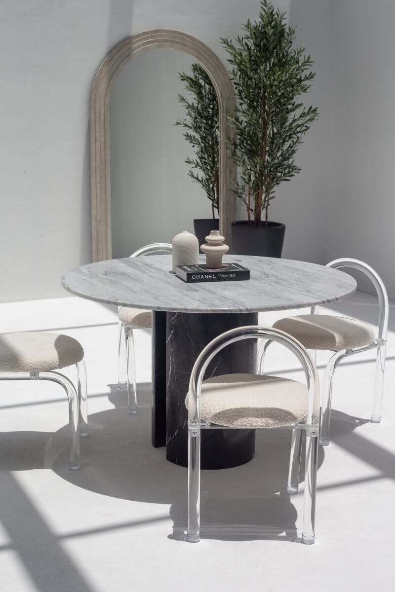 Orithyia Bianco Joya Marble  Dining Table With Marquina Base (2 Sizes)