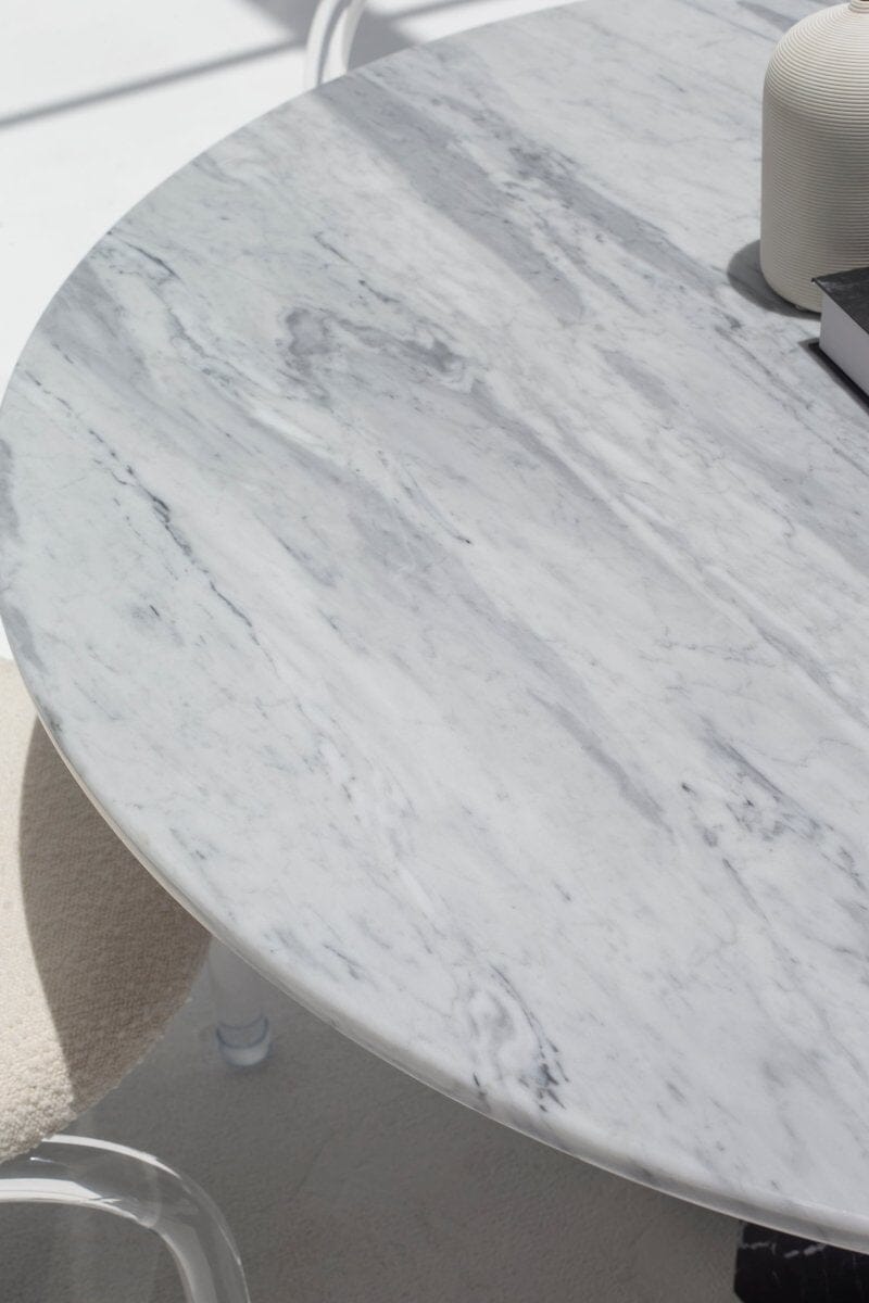 Orithyia Bianco Joya Marble Dining Table With Marquina Base (2 Sizes) MGH 