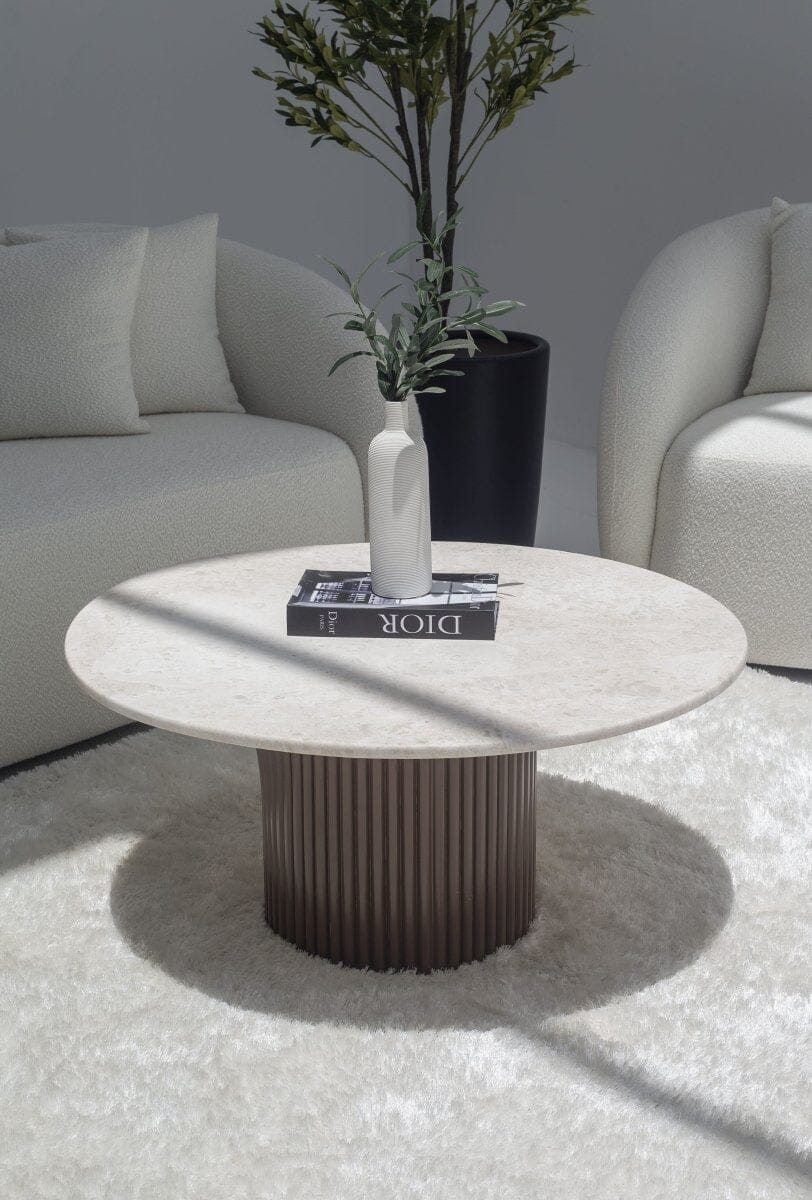 Petronia Oryx Marble Top Coffee Table (4 Base Colors) MGH 90CM Diameter x 42CM Height Brown 