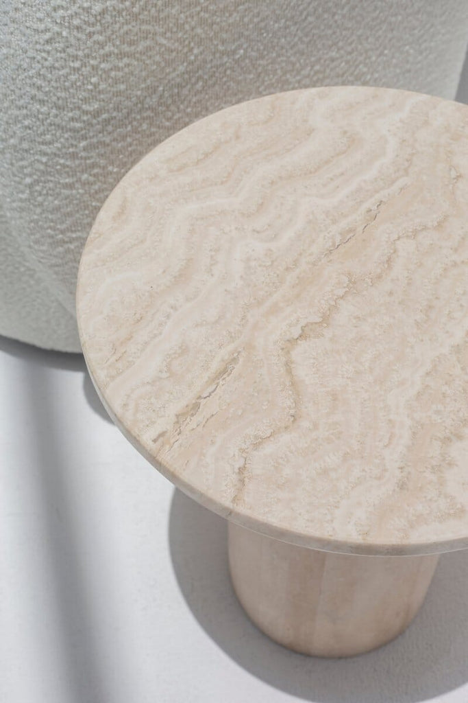 Harriet Travertine Side Table (2 Sizes) MGH L45 x W45 x H44 x2CM (Top Thickness) White Travertine 