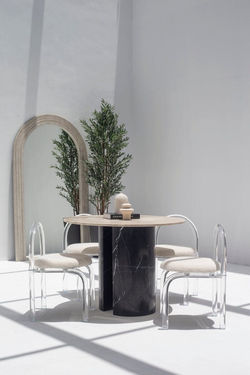 Orithyia Travertine Dining Table With Marquina Base (3 Sizes) 