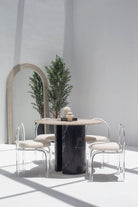 Orithyia Travertine Dining Table With Marquina Base (3 Sizes) MGH 