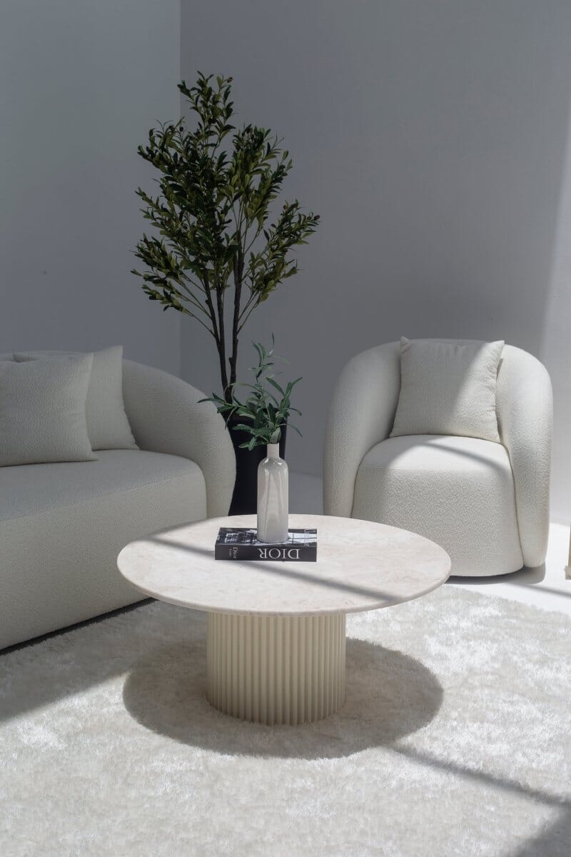 Petronia Oryx Marble Top Coffee Table (4 Leg Colors) 90CM Diter x 42CM Height Beige 