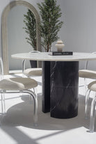 Orithyia White Marble Dining Table With Marquina Base (2 Sizes) MGH 