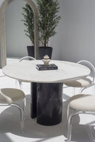 Orithyia White Marble Dining Table With Marquina Base (2 Sizes) MGH 