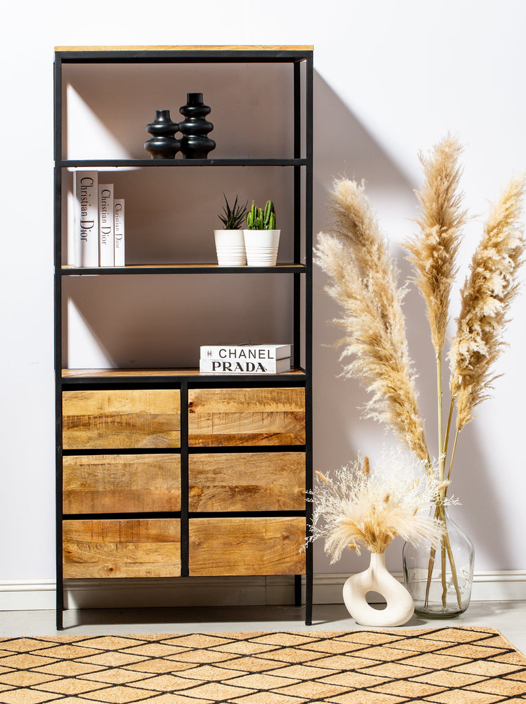 Industrial Wooden Shelves with Six Drawers Homekode 
